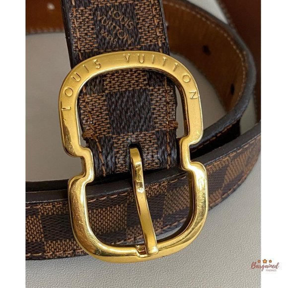 Authentic Louis Vuitton Damier Ebene Canvas Leather Mini 25mm Buckle Belt 80/32 main image 13